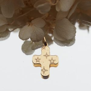 Pendentif Croix étoilée personnalisable | Or 18 carats