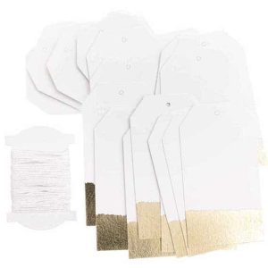 Lot de 24 étiquettes rectangulaires blanches et or