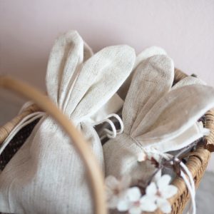 Lot de 4 pochons Lapinou effet lin chiné