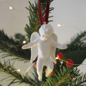 Petit ange blanc en biscuit de porcelaine vintage à suspendre